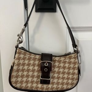 Brown plaid mini coach bag